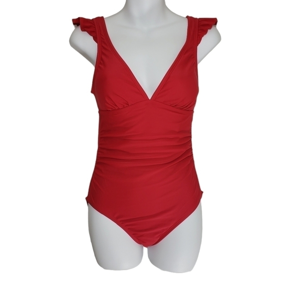 Kona Sol Red Ruffle One-Piece Swimsuit Sz XS (0-2) - Picture 1 of 5